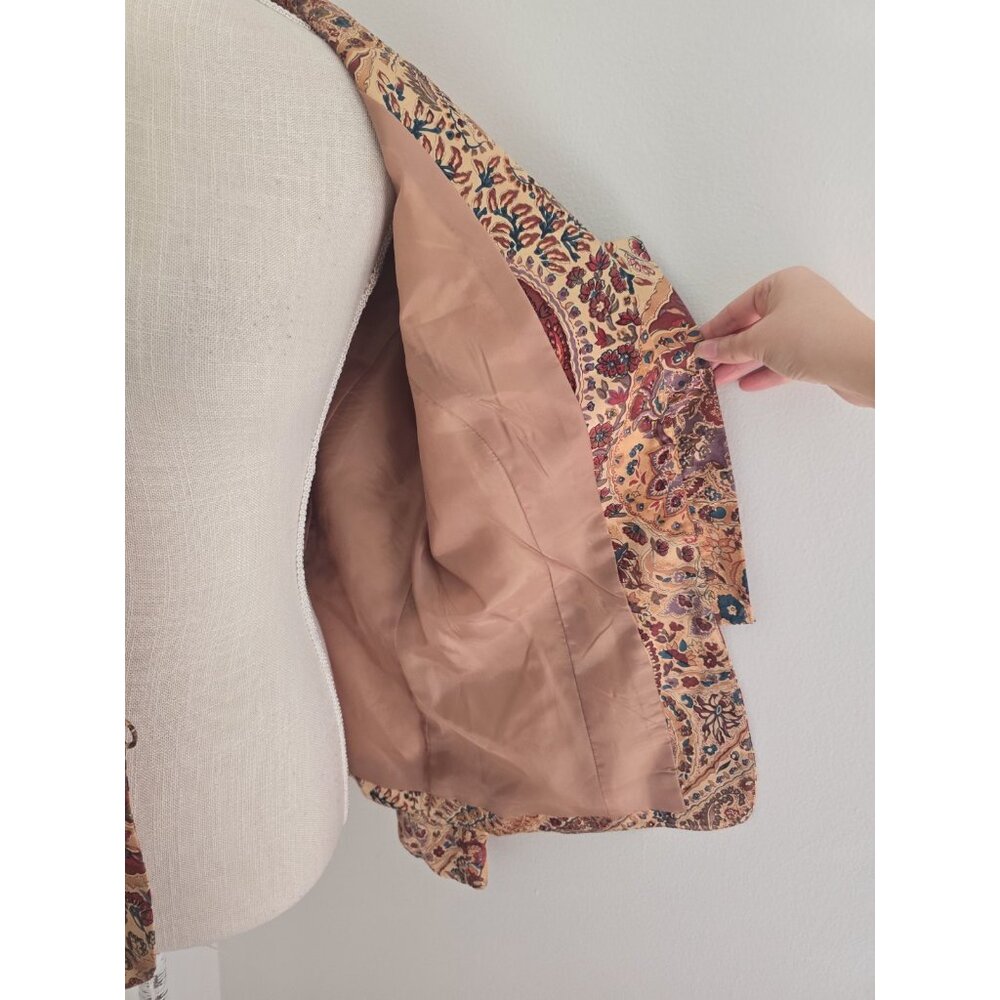 Adrianna Papell Silk Brown Floral Paisley Button Boho Vintage Jacket Blouse 10 M - Picture 9 of 12
